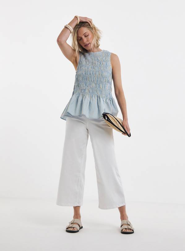 JD WILLIAMS Stripe Shirred Sleeveless Peplum Top 18